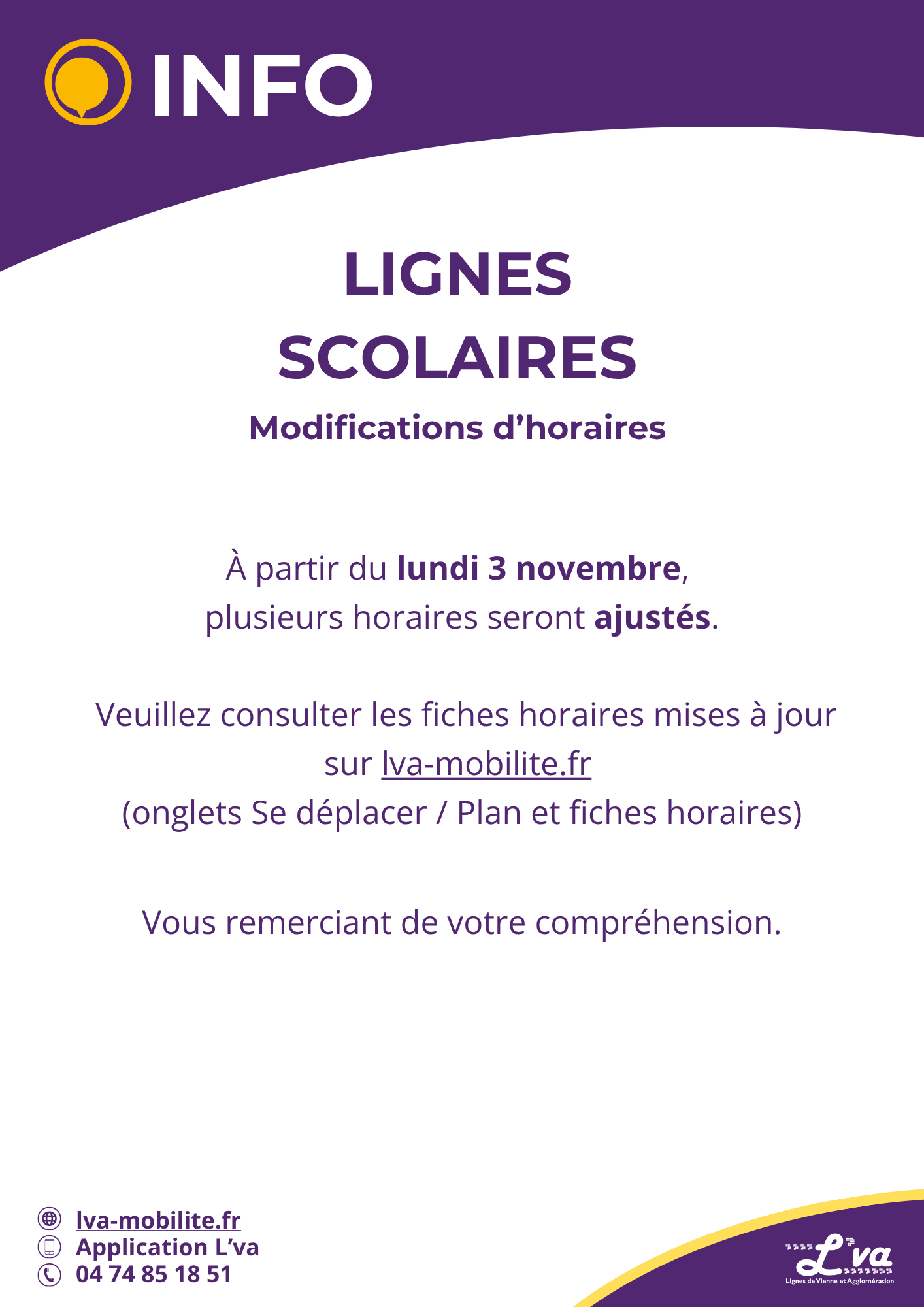 Lignes scolaires : modification d'horaires