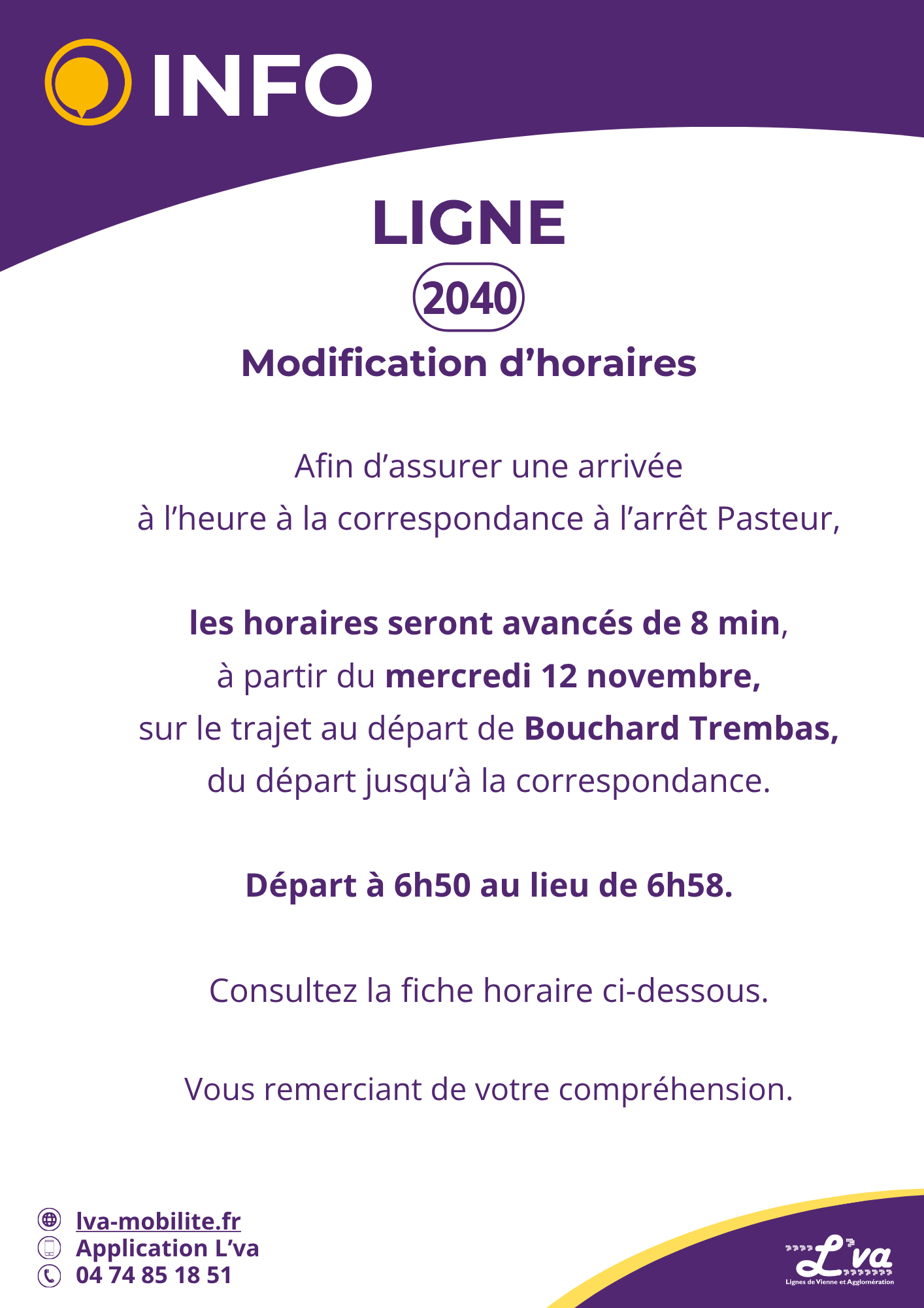 2040 - Modifications d'horaires