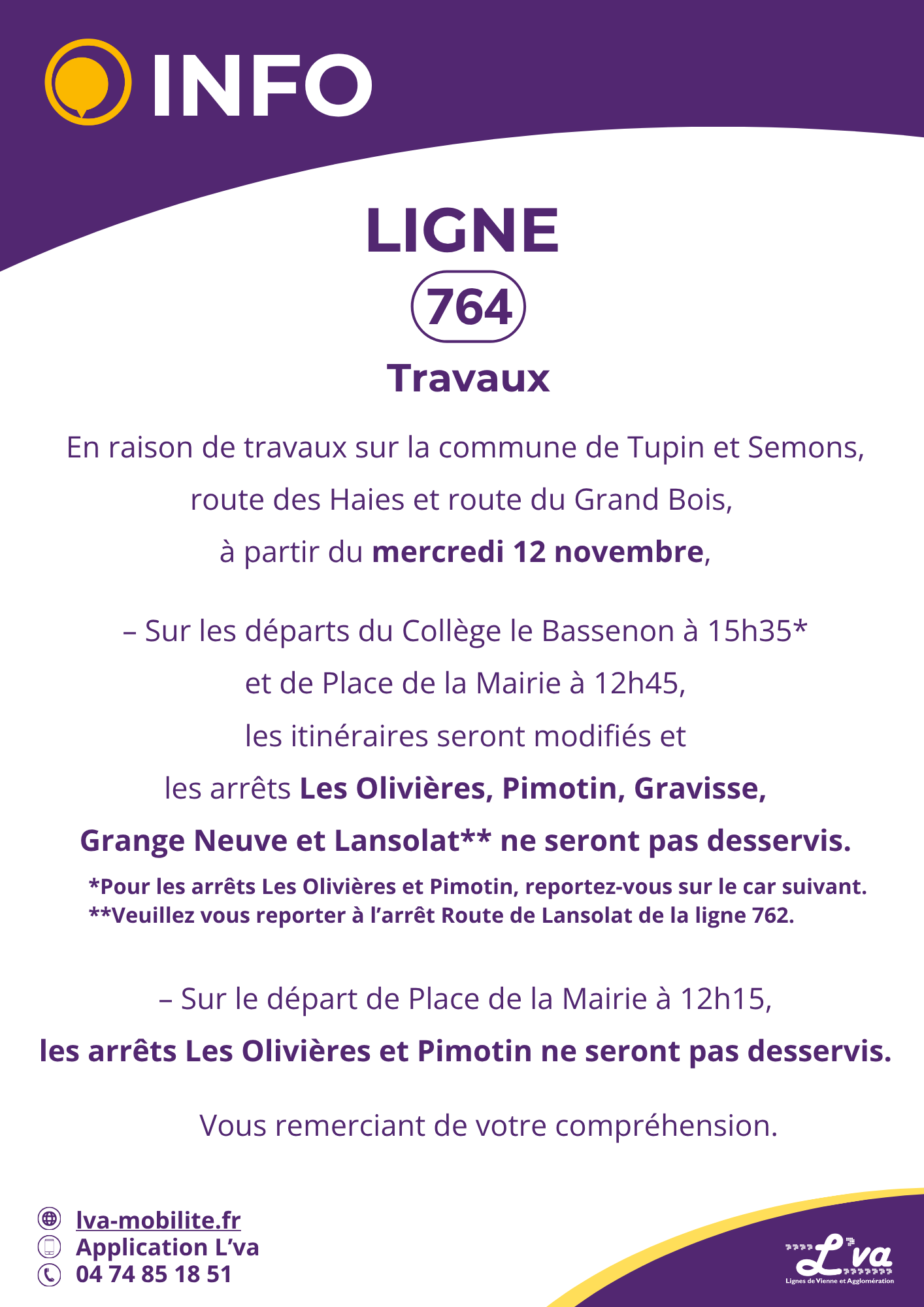 Ligne 764 - Arrêts non desservis