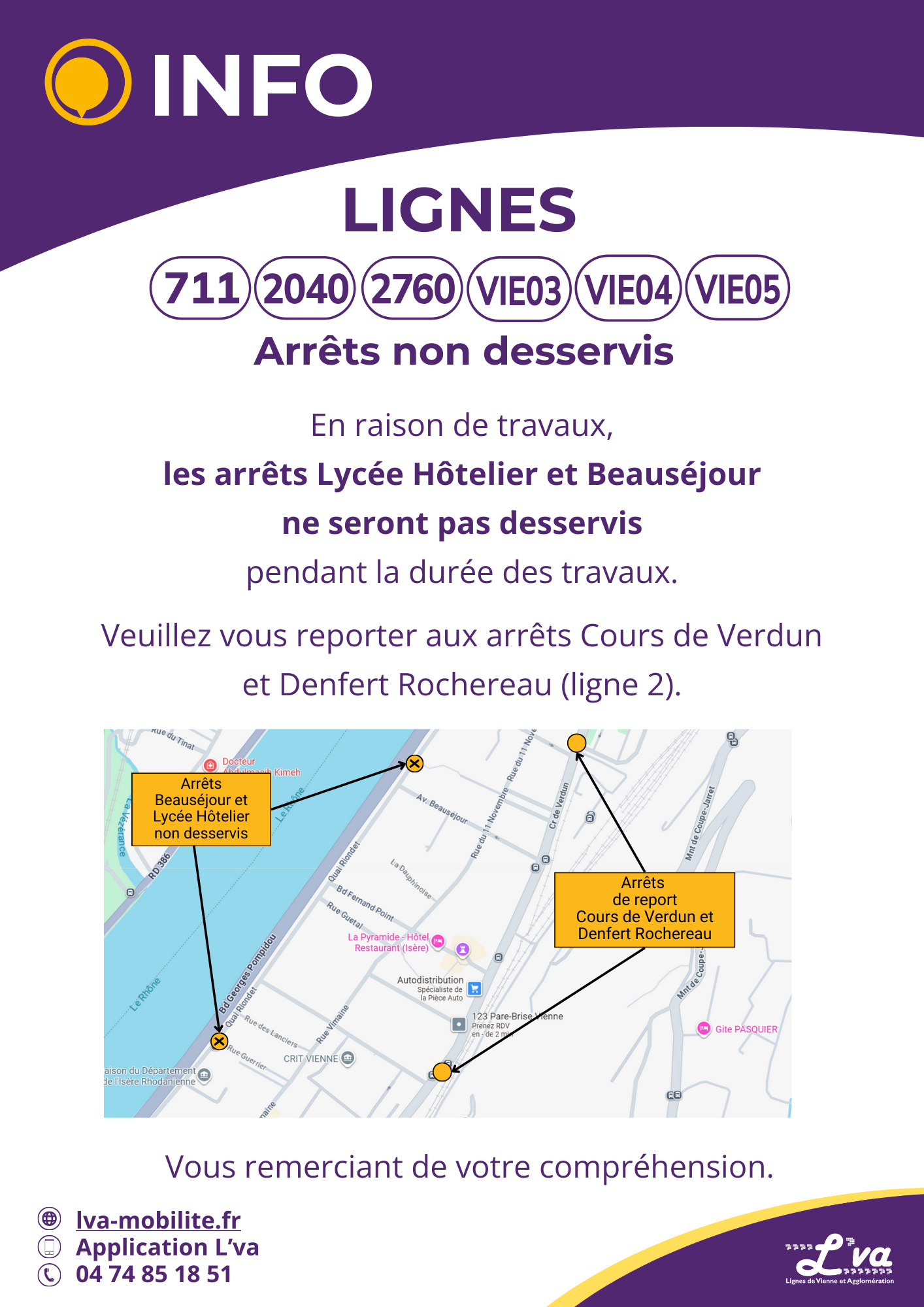 Arrêts Beauséjour et Lycée Hôtelier non desservis