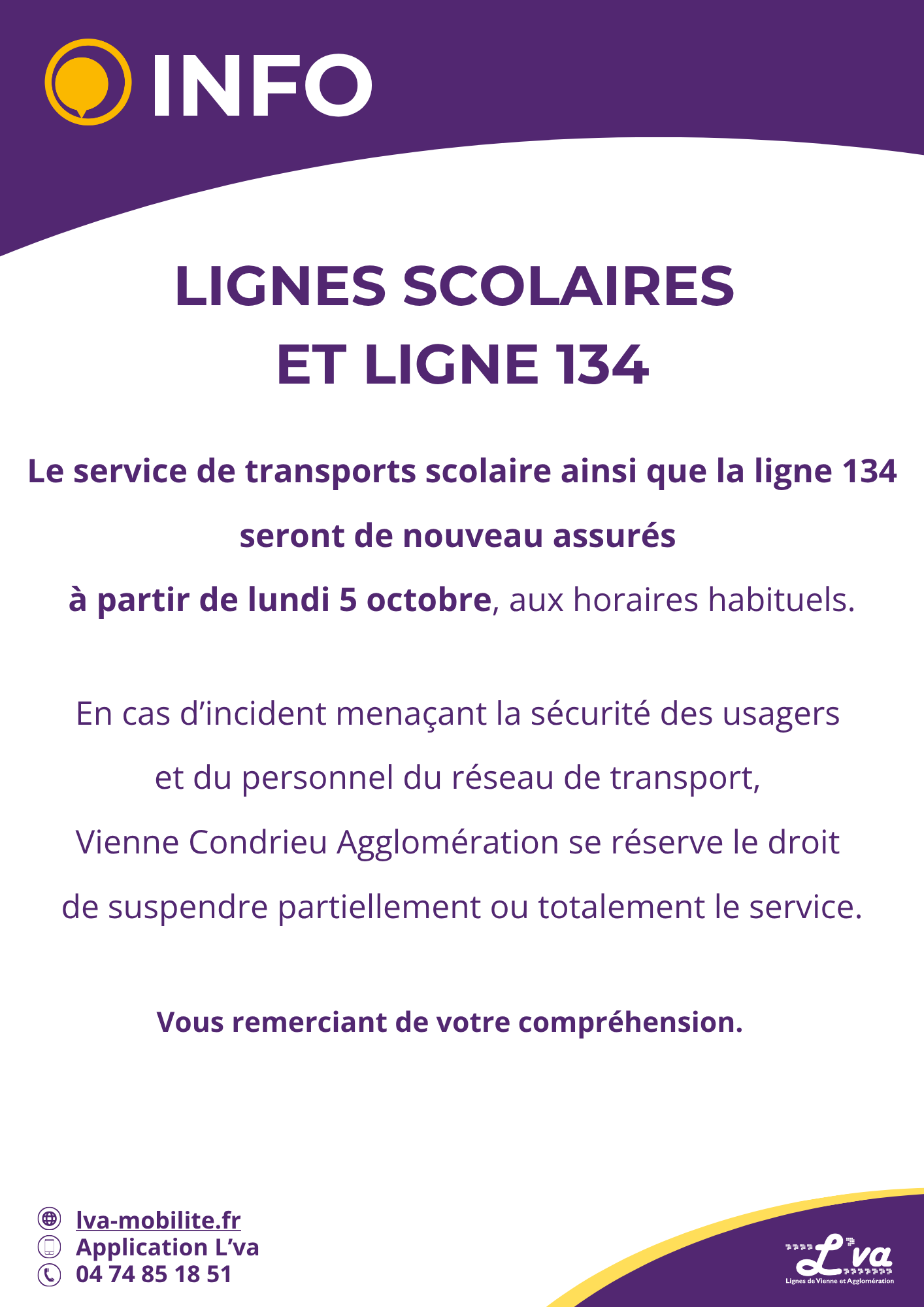 Reprise des lignes scolaires et de la ligne 134