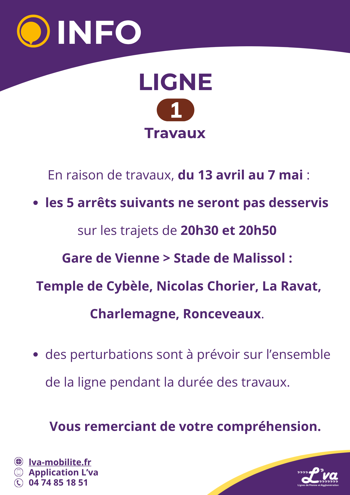 Travaux - Ligne 1 perturbée