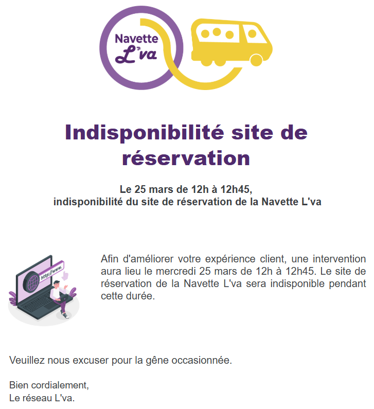 Indisponibilité site de réservation 